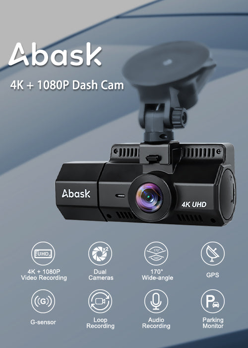 Abask Dashcam Auto Vorne Hinten Dual 1080P FHD Auto Kamera mit 320°  Weitwinkel 3 Zoll Bildschirm, G-Sensor, Loop-Aufnahme, WDR, Parkmonitor