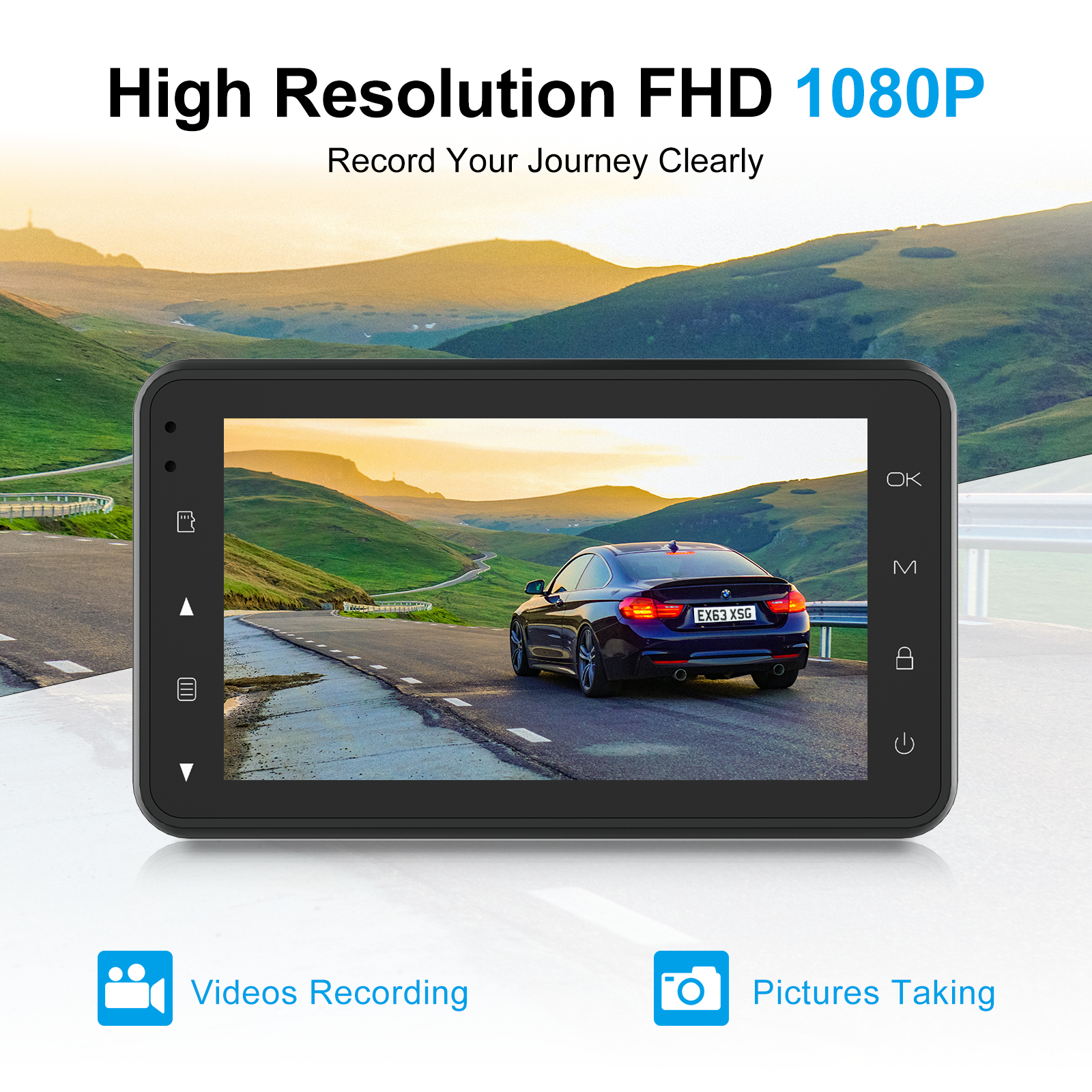 Car Dash Cam, 3 Inch 1080P DVR, Motion Detections, Night Vision
