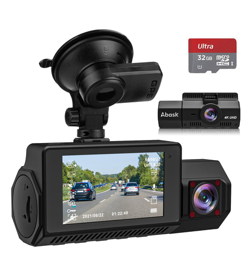 Abask A8 Front 4K 2160P +Inside 1080P Dual Dash Cam With GPS