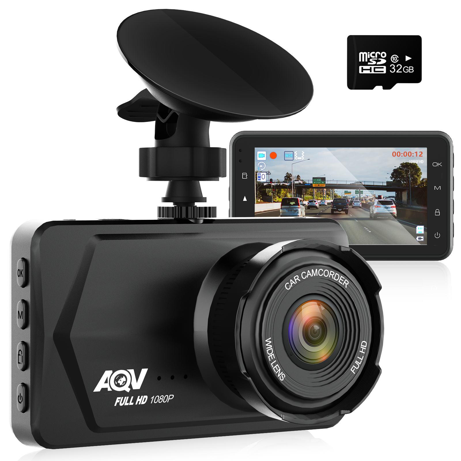 AQV OK770 Dash Cam Car 1080P FHD with 32GB SD Card Car Camera 3 Inch IPS  Screen, Loop Recording, G-Sensor, Super Night Vision, WDR, 170° Wide Angle